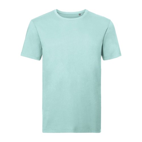 Aquablaues T-Shirt aus Bio-Baumwolle fr Herren mit kurzen rmeln.