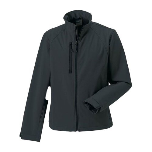 Dunkelgraue Softshelljacke aus Polyester und Elasthan fr Herren.