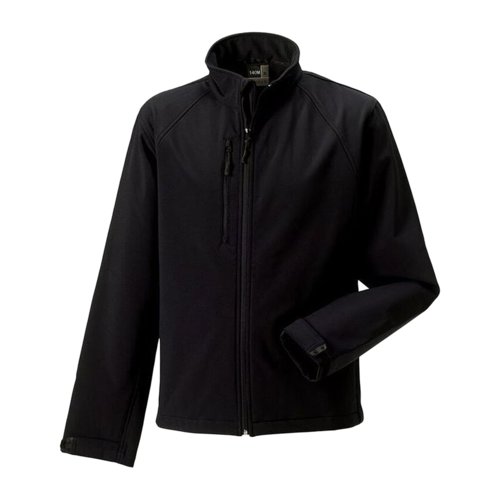 Schwarze Softshelljacke aus Polyester und Elasthan fr Herren mit Reiverschluss.