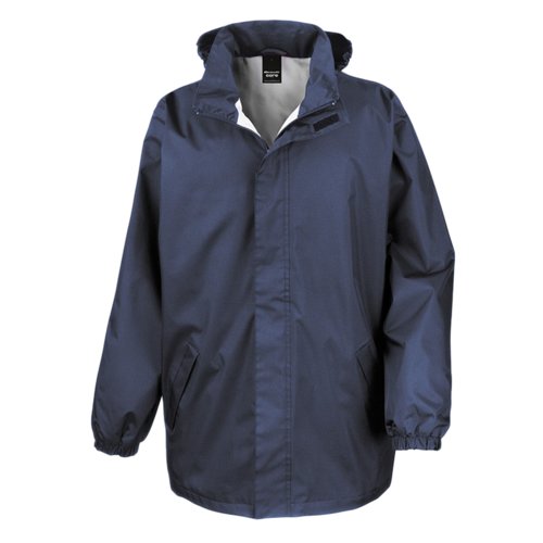 Marineblaue Polyester Regenjacke fr Herren mit Kapuze.