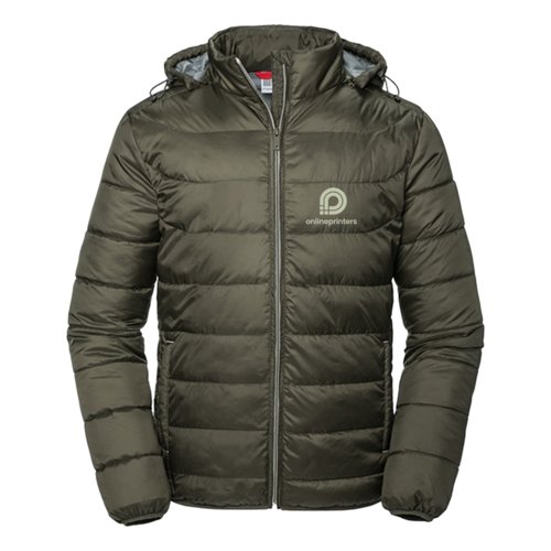 Grne Steppjacke aus leichtem Material mit Kapuze fr Herren.