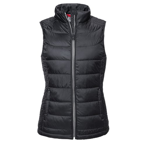 Schwarze Steppweste aus Polyester fr Damen mit durchgehendem Reiverschluss.