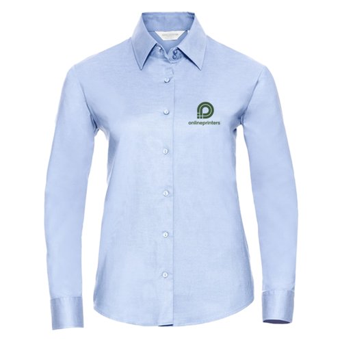 Hellblaues Damen Oxford Hemd mit langen rmeln und Knopfleiste.