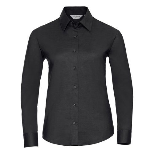 Schwarze Oxford-Bluse aus Baumwollmischgewebe mit langen rmeln.