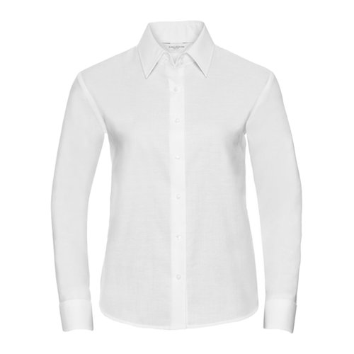 Weisse Baumwollmischung Bluse mit langen rmeln und Knopfleiste.