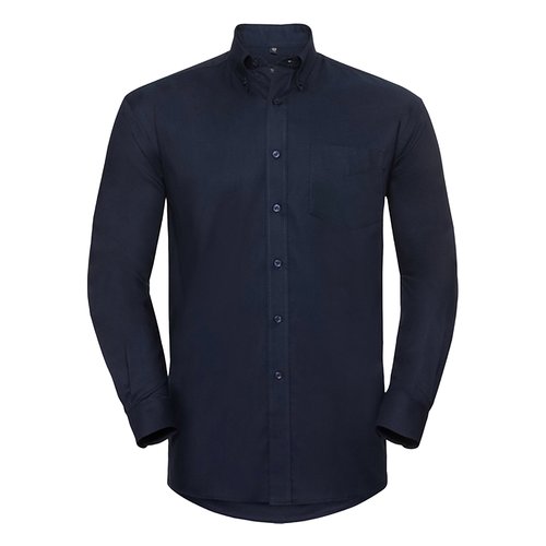 Marineblaues Baumwoll-Polyester-Hemd fr Herren mit Knopfleiste.