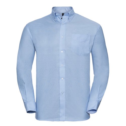 Blaues Baumwoll-Polyester-Hemd mit langen rmeln und Knopfleiste.