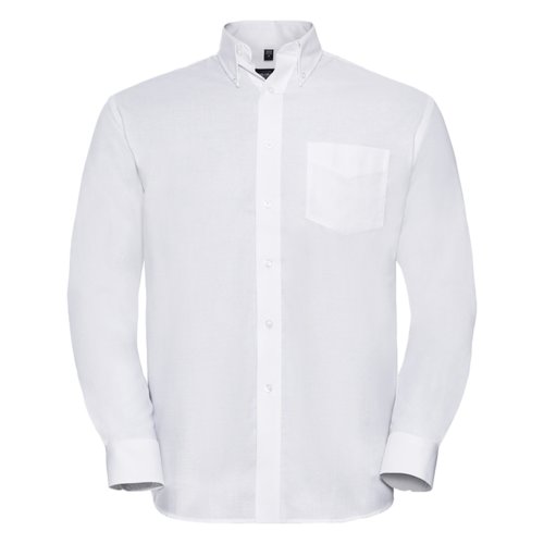 Weies Baumwoll-Polyester-Hemd mit langen rmeln und Knopfleiste.