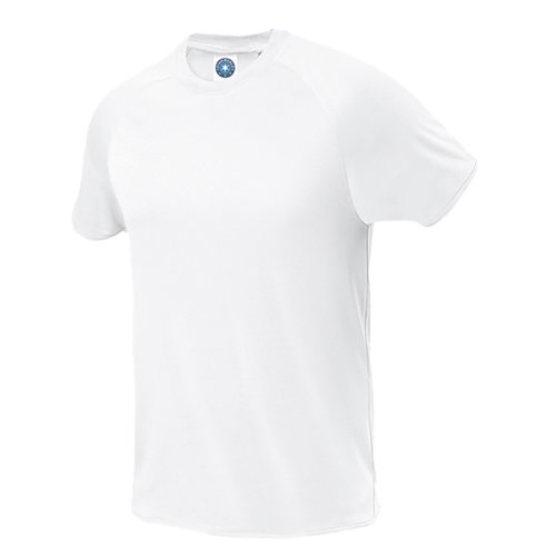 Weisses Polyester T-Shirt mit kurzen rmeln.