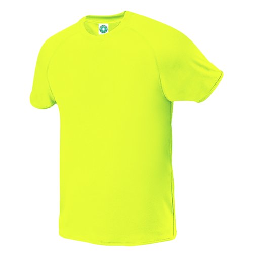 Gelbes Polyester T-Shirt mit kurzen rmeln.