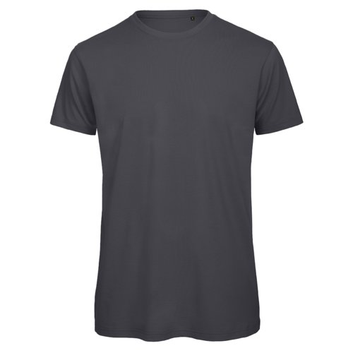 Dunkelgraues Baumwoll-T-Shirt mit kurzen rmeln und Rundhalsausschnitt.