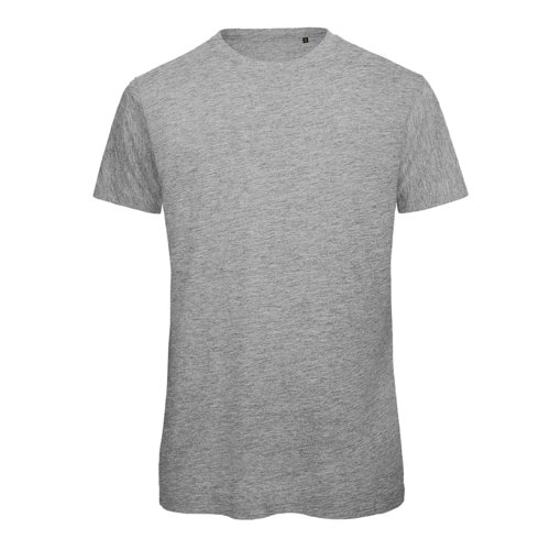 Graues Baumwoll-T-Shirt mit kurzen rmeln und Rundhalsausschnitt.
