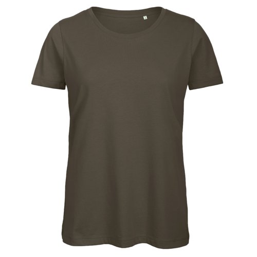 Khaki Baumwoll-T-Shirt fr Damen mit Rundhalsausschnitt.