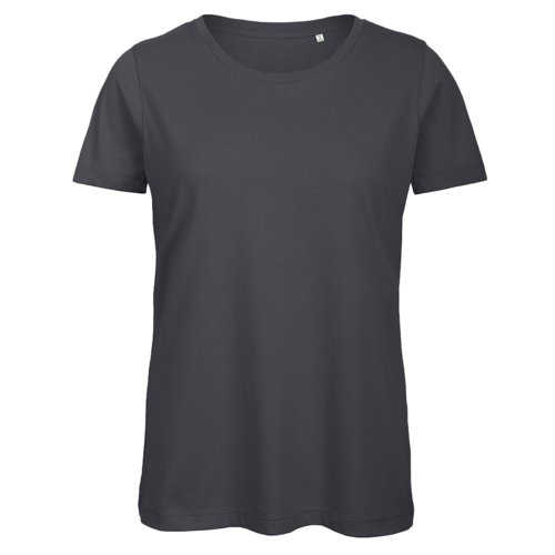 Dunkelgraues Baumwoll-T-Shirt fr Damen mit kurzen rmeln.