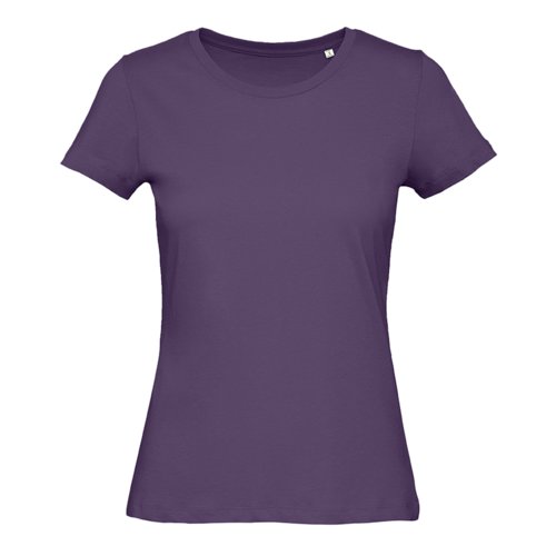 Dunkelviolettes Bio-Baumwoll-T-Shirt fr Damen mit kurzen rmeln.