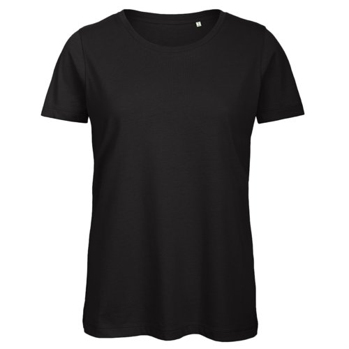 Schwarzes Baumwoll-T-Shirt fr Damen mit kurzen rmeln.
