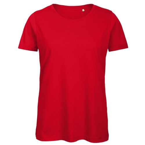 Rotes Damen T-Shirt aus Bio-Baumwolle mit kurzen rmeln.