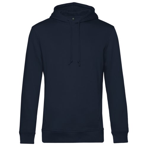 Marineblauer Hoodie aus Bio-Baumwolle-Polyester-Mix mit Kapuze und Kordelzug.