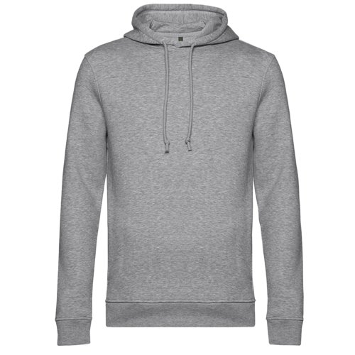 Grau melierter Hoodie aus Bio-Baumwolle und recyceltem Polyester mit Kapuze und Kordelzug.