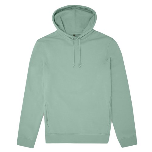 Mintgrner Hoodie aus Bio-Baumwolle-Polyester-Gemisch mit Kapuze und Kordelzug.