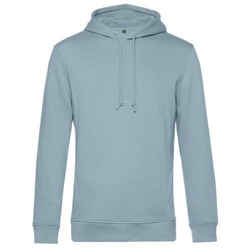 Hellblauer Hoodie aus Baumwollmischung mit Kapuze und Kordelzug, Herrenmodell.