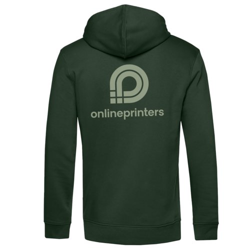 Dunkelgrner Hoodie aus Bio-Baumwolle und recyceltem Polyester mit Kapuze.