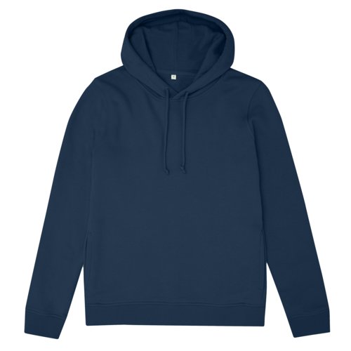 Marineblauer Damen-Hoodie aus Bio-Baumwolle und recyceltem Polyester mit Kapuze.