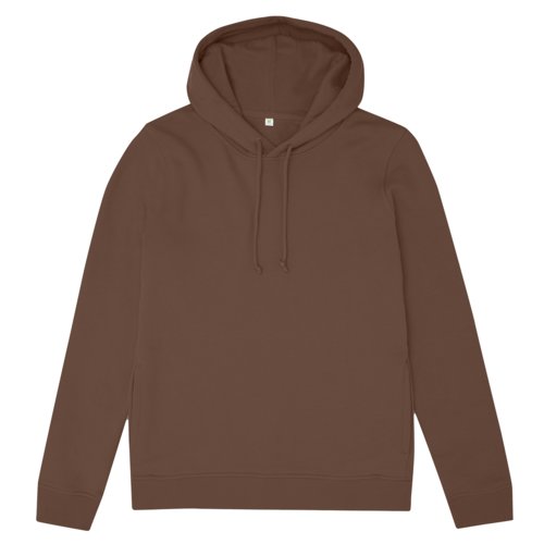 Brauner Baumwoll-Polyester-Hoodie fr Damen mit Kapuze und Kordelzug.