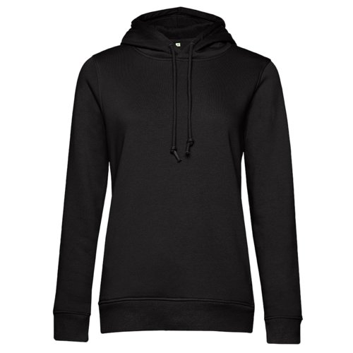 Schwarzer Baumwoll-Polyester-Hoodie fr Damen mit Kapuze und Kordelzug.