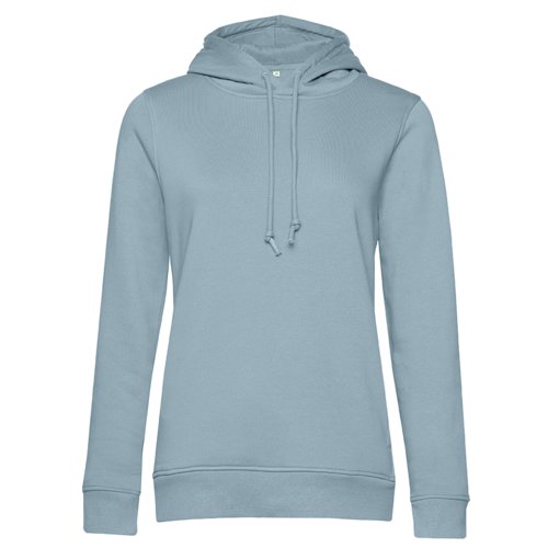 Hellblauer Hoodie aus Bio-Baumwolle und recyceltem Polyester mit Kapuze.