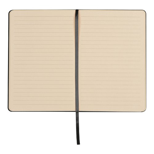 Schwarzes Notizbuch mit Lesezeichenband.