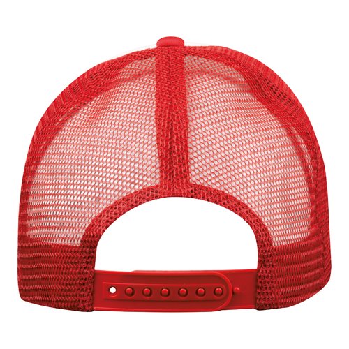 Rote Trucker Cap aus Polyester mit Netzstoff und verstellbarem Verschluss.