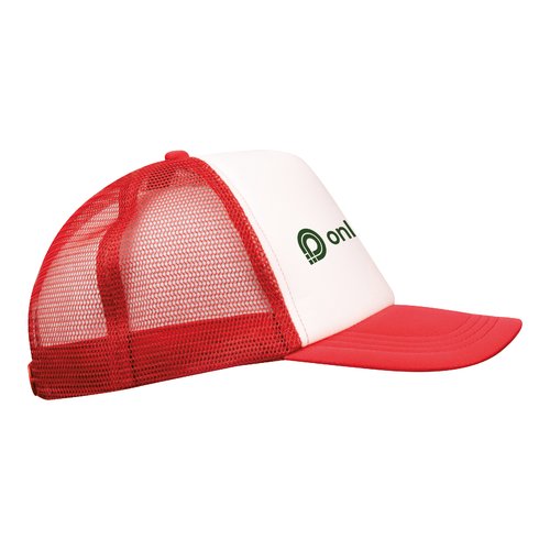 Rote Trucker Cap aus Mesh-Gewebe mit verstellbarem Verschluss.