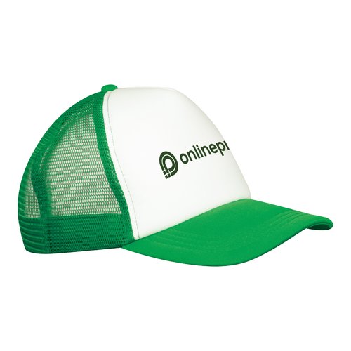 Grne Trucker Cap mit Netzstoff und verstellbarem Verschluss.
