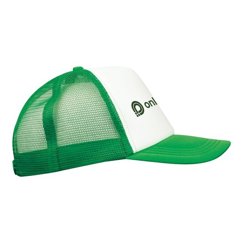 Grne Trucker Cap mit Netzstoff und verstellbarem Verschluss.