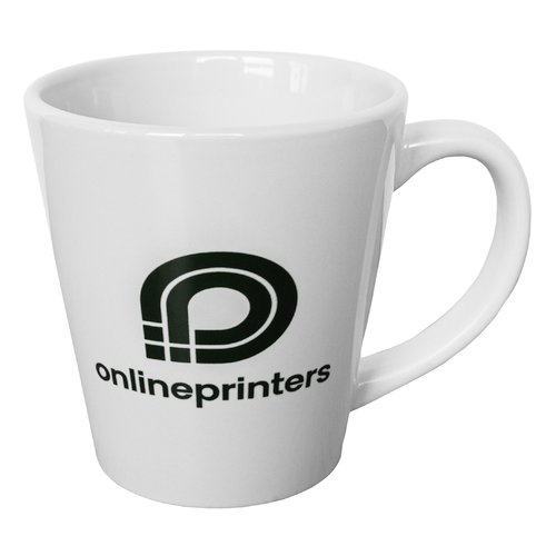 Weie Keramik-Tasse mit Henkel.