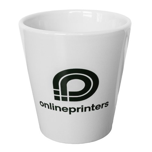 Weie Keramiktasse mit konischer Form.