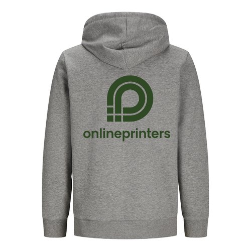 Grau melierte Sweatjacke aus Baumwolle und recyceltem Polyester mit Kapuze.