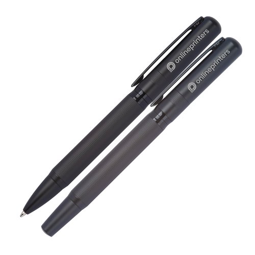 Schwarzes Schreibset mit Kugelschreiber und Etui.