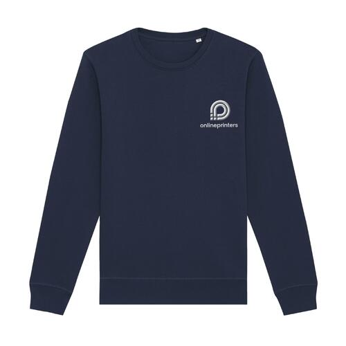 Marineblauer Sweatshirt aus Bio-Baumwolle-Polyester-Mischung in Unisex-Passform.