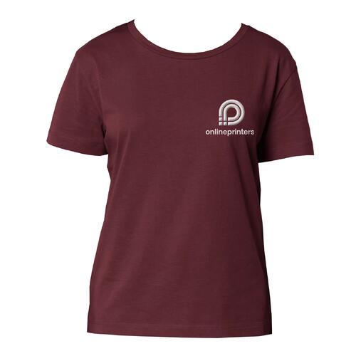 Burgunderfarbenes Damen-T-Shirt aus Bio-Baumwolle mit kurzen �rmeln.