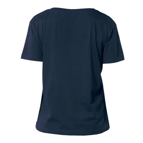 Marineblaues Damen T-Shirt aus Bio-Baumwolle mit kurzen �rmeln und Rundhalsausschnitt.