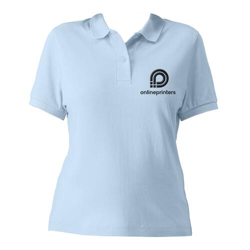 Himmelblaues Damen-Poloshirt aus Bio-Baumwolle mit kurzen �rmeln und Knopfleiste.