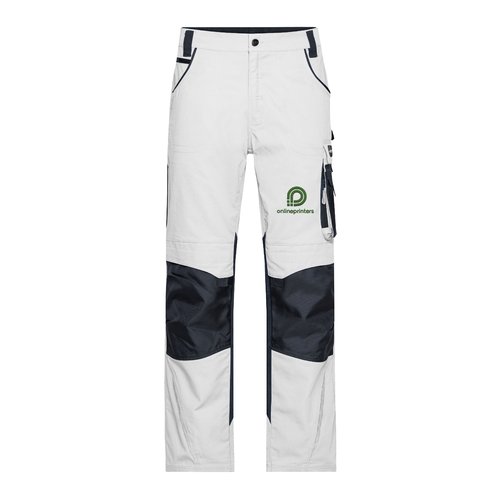 Wei�e/graue Arbeits Hose aus Polyester und Baumwolle mit Taschen und verst�rkten Knien.