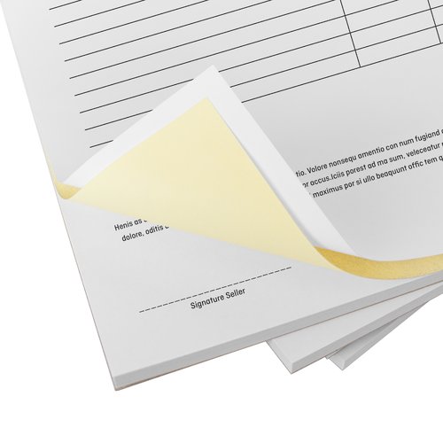 Zwei Durchschreibesatz-Stapel im Querformat mit zweifach Lochung.