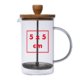 Transparente Glas-Kaffeepresse mit Metallsieb und Holzdeckel.