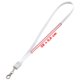Weies Polyester-Lanyard mit Karabinerhaken und Universalladekabel.
