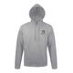 Grau melierter Baumwoll-Polyester-Hoodie mit Kordelzug und K�ngurutasche.
