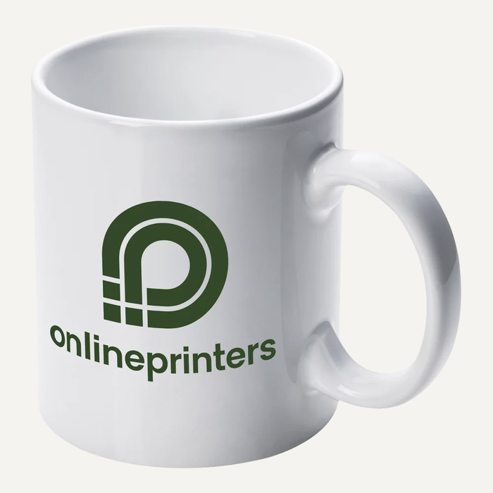 Bild Wei�e Keramiktasse mit gr�nem Logo