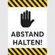 Abstand halten! Handsymbol (gelb-schwarz)